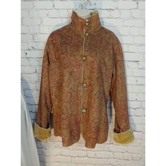 Coldwater Creek Women's Size Medium Brown Floral Faux Suede/Fur Jacket. - Picture 3 of 4